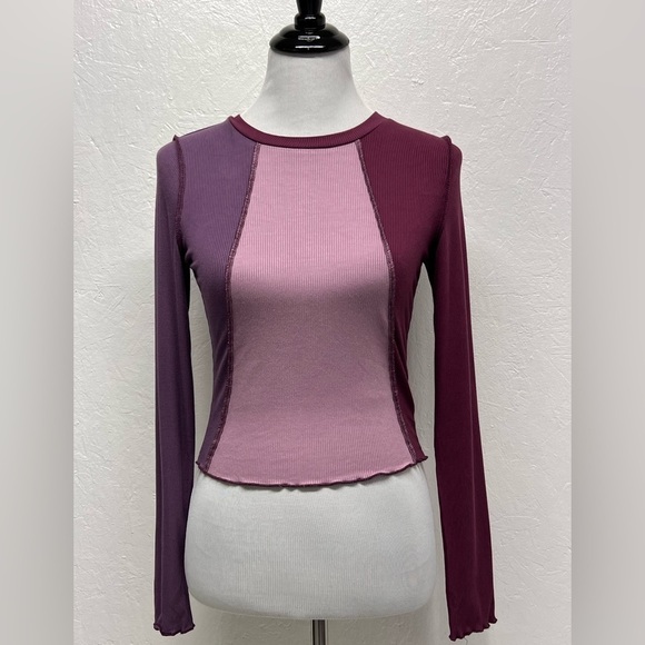 Wild Fable Purple Spliced Lettuce Trim Edge Long Sleeved Tee Shirt - S - Picture 3 of 10